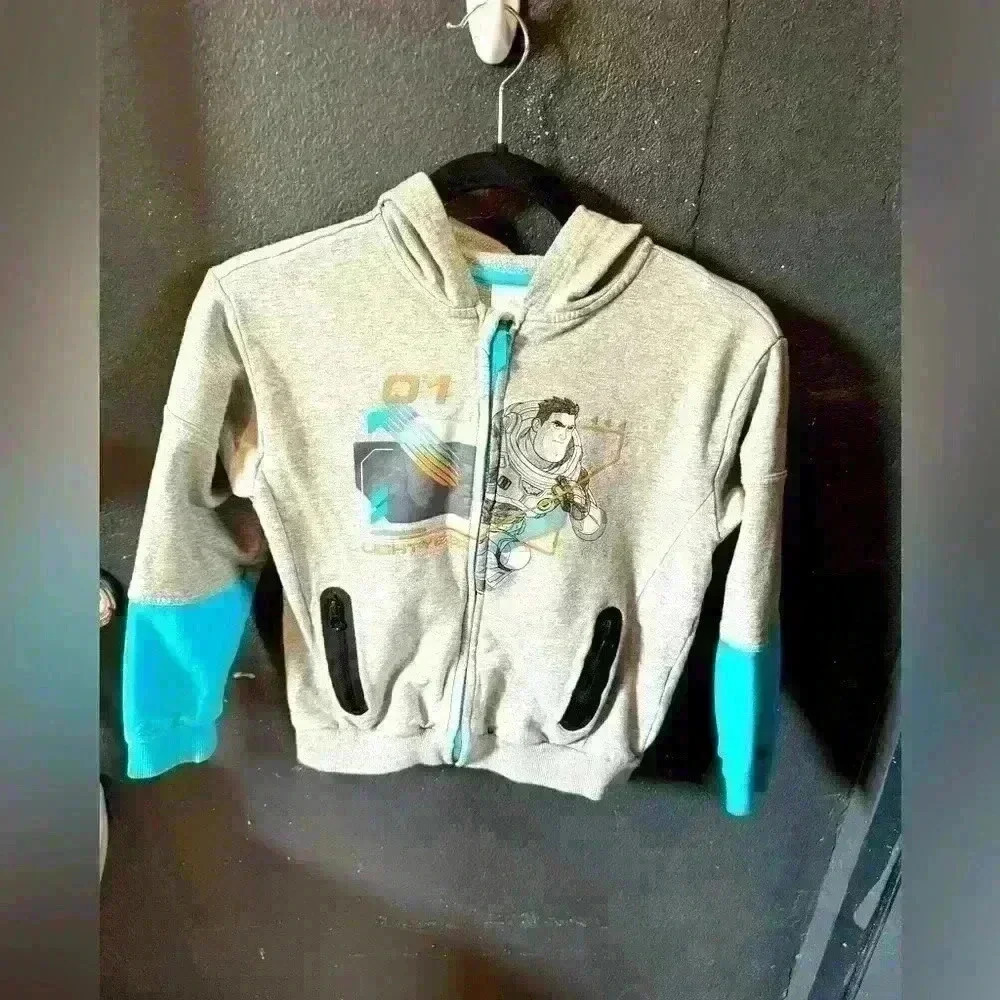 Kids Disney Buzz Lightyear Zip Up Hoodie Blue Grey Size 7